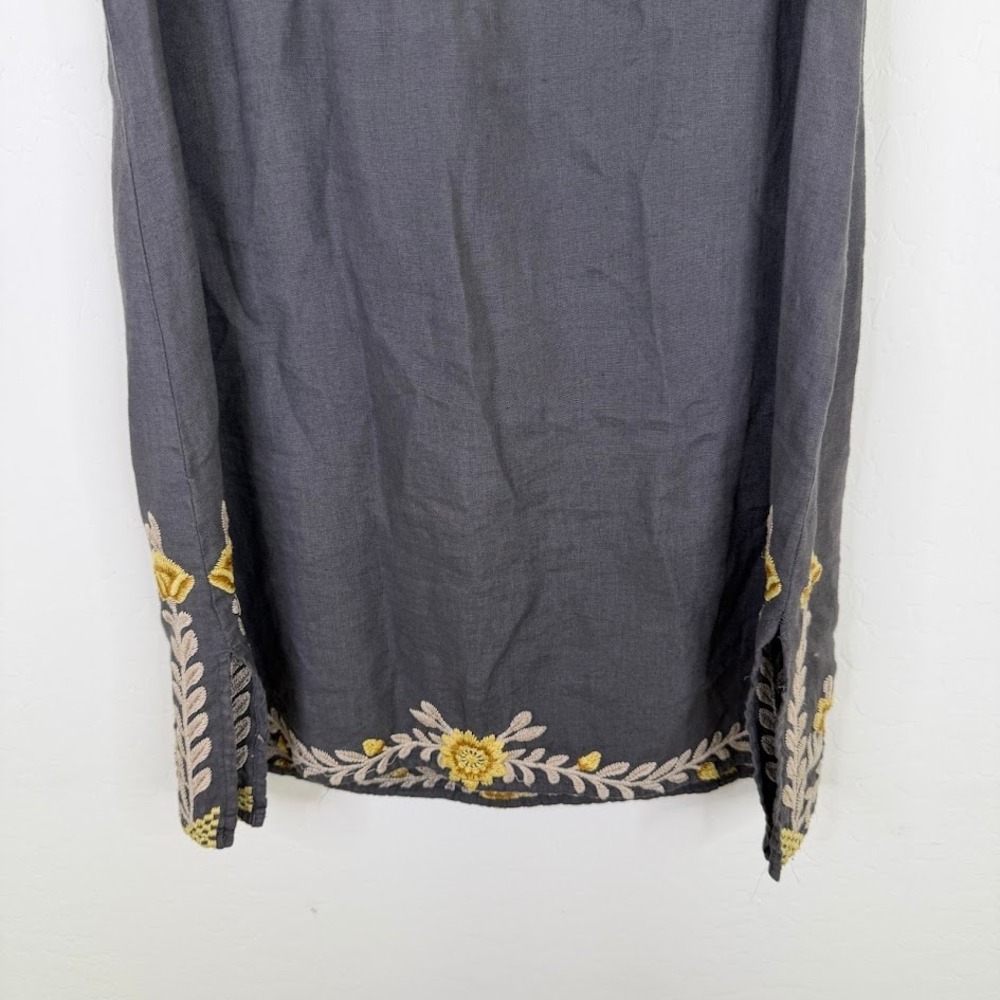 Johnny Was Embroidered Floral Linen Tank Dress Gray Boho Cottagecore Size Medium - Picture 3 of 12